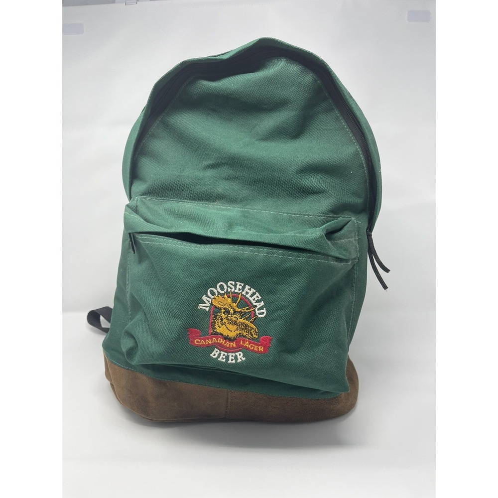 Vintage Embroidered Moosehead Canadian Lager Beer‎ Backpack, Leather Bottom